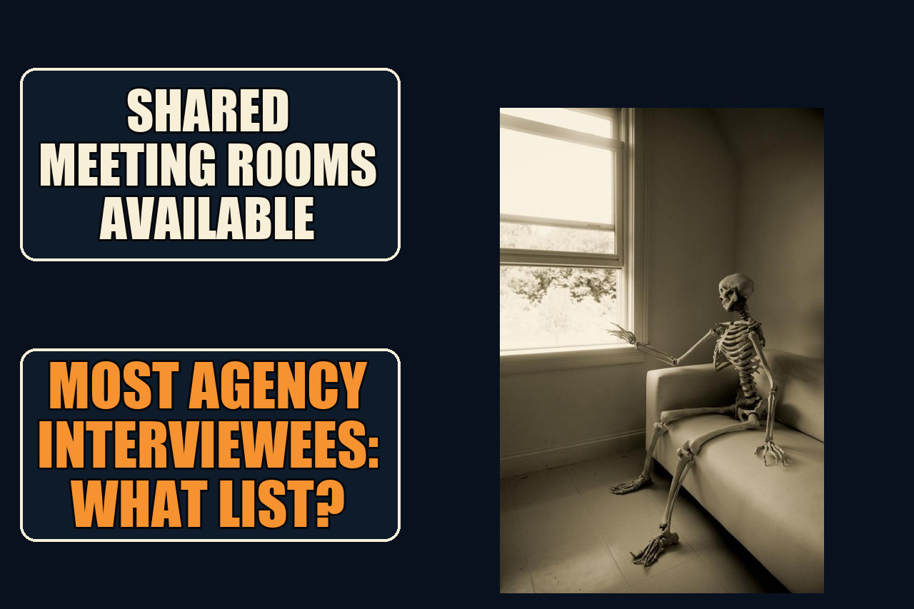 Skeleton Waiting reaction frame with the setup Shared meeting rooms available and the payoff Most agency interviewees: what list?