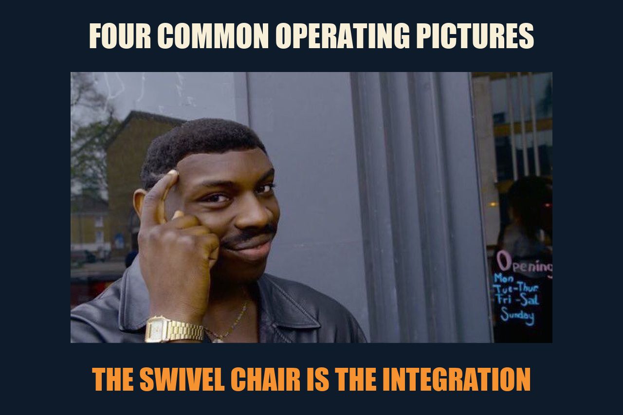 Roll Safe meme: FOUR COMMON OPERATING PICTURES / THE SWIVEL CHAIR IS THE INTEGRATION