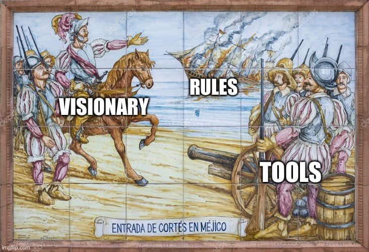 Comment attachment by Dan Cary: The same burning-ships illustration with Visionary replacing MFBL, beside Rules and Tools.