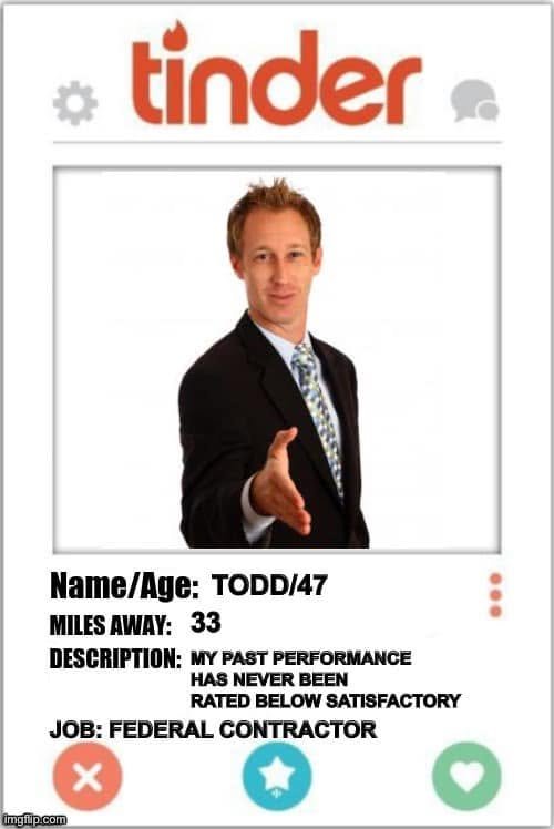 Comment attachment by Dan Cary: Parody contractor profile: “My past performance has never been rated below satisfactory.”
